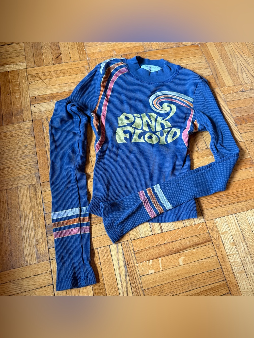 Free People Pink Floyd Navy Blue Ribbed Crewneck Longsleeve